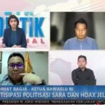 Ketua Bawaslu Rahmat Bagja menjadi narasumber dalam siaran langsung Dialog TVRI Peta Politik Nasional Antisipasi Politisasi SARA dan Hoaks Jelang Pemilu, Senin (2/1/2023) malam Ketua Bawaslu Rahmat Bagja menjadi narasumber dalam siaran langsung Dialog TVRI Peta Politik Nasional Antisipasi Politisasi SARA dan Hoaks Jelang Pemilu, Senin (2/1/2023) malam