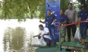 PT Bukit Asam Tbk (PTBA) melakukan penebaran benih ikan di Sungai Enim yang dipusatkan di Taman Love Tanjung Enim, Kecamatan Lawang Kidul, Kabupaten Muara Enim, Jumat (24/2/2023) dalam rangka HUT ke-42 PTBA