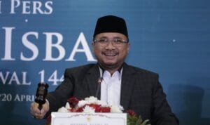 Menteri Agama Yaqut Cholil Qoumas dalam konferensi pers yang digelar usai Sidang Isbat 1 Syawal 1444H, Kamis (20/4/2023) malam