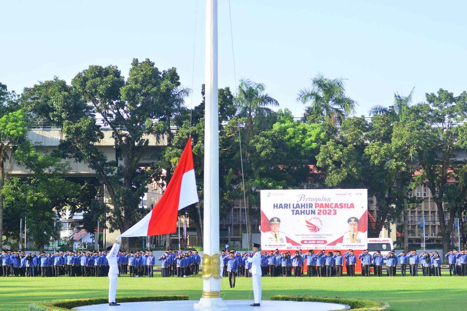 Upacara peringatan hari Lahir Pancasila, Kamis (1/6/2023) di halaman kantor Gubernur Jalan Kaf A Rivai Palembang