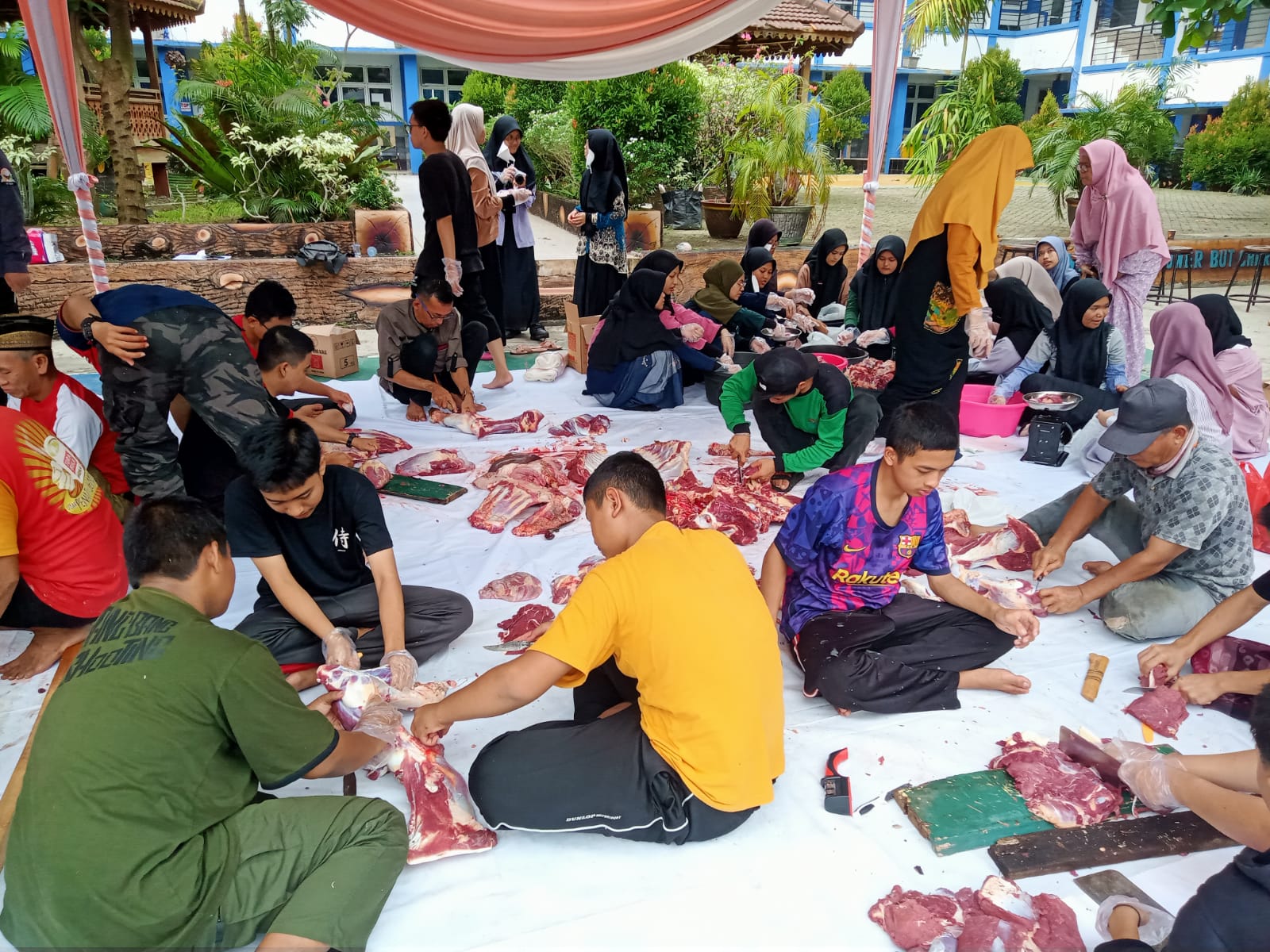 Sekolah Menengah Atas (SMA) Negeri 6 Palembang menggelar pemotongan hewan kurban sebanyak 3 ekor sapi, Sabtu (1/7/2023)