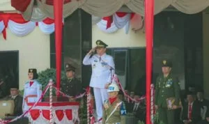 Suasana Upacara Penaikan Bendera Merah Putih di Lapangan Pemkab Depan Kantor Bupati Kabupaten Empat Lawang, Kamis (17/08/23).